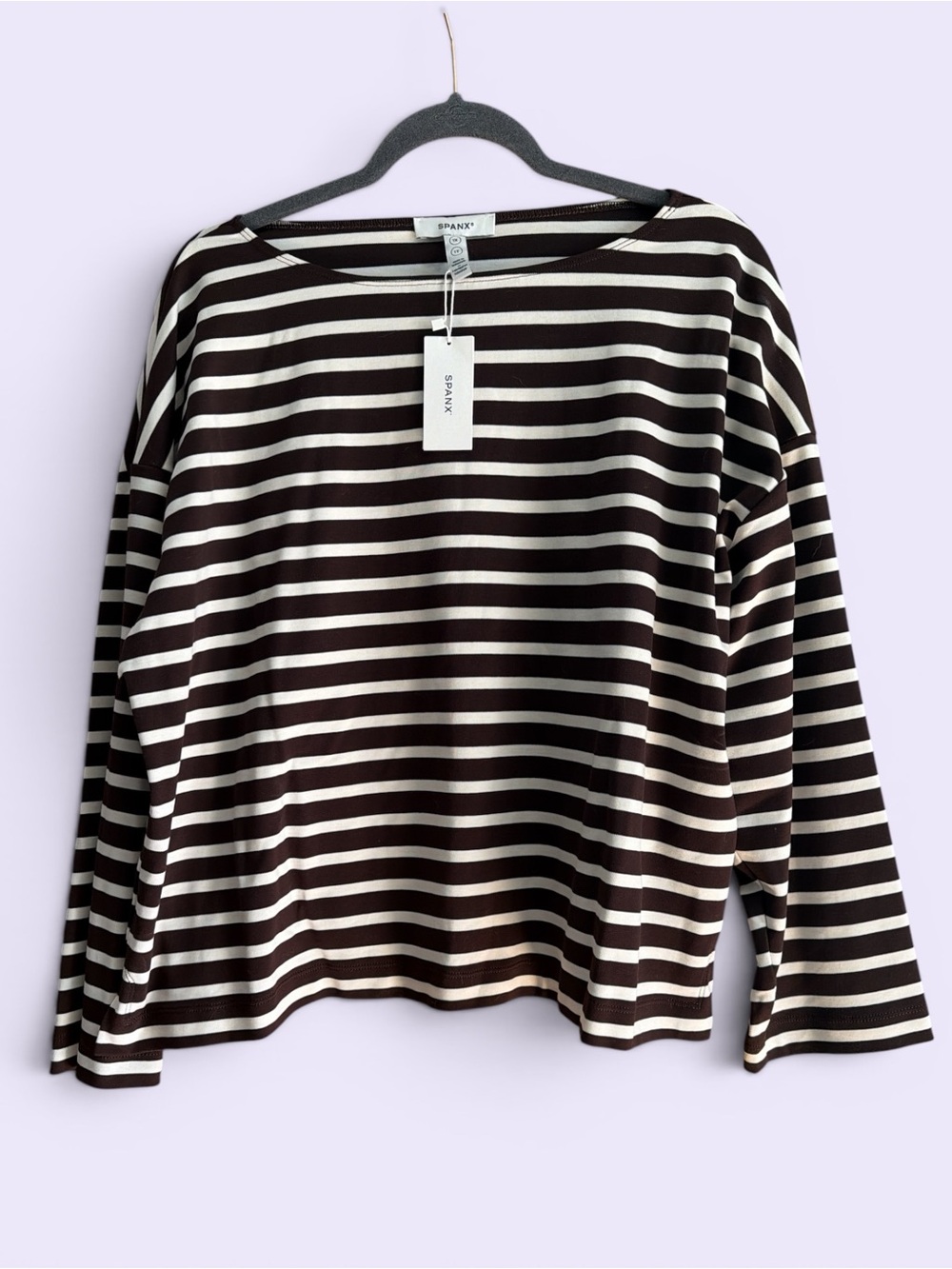 Spanx Cotton Boatneck Top Stripped Linen/Truffle 1X
